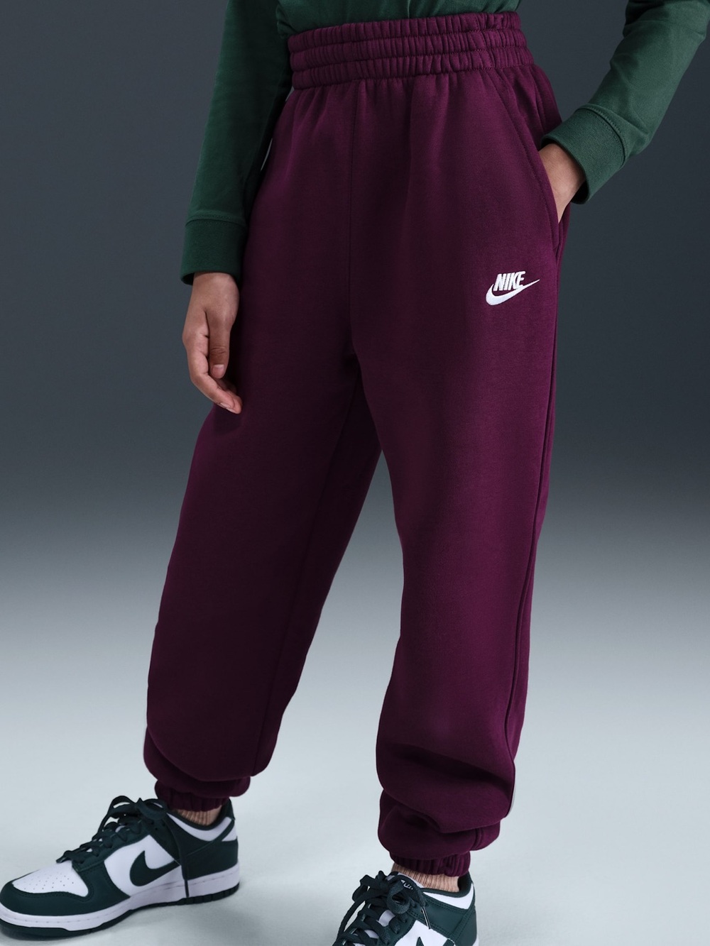 Nike Sportswear Club Fleece Big Kids' Loose SweatPants Bordeaux/Bordeaux/White